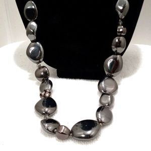 Chico's Hematite Stone W/Crystal Sphere Bead Neckless